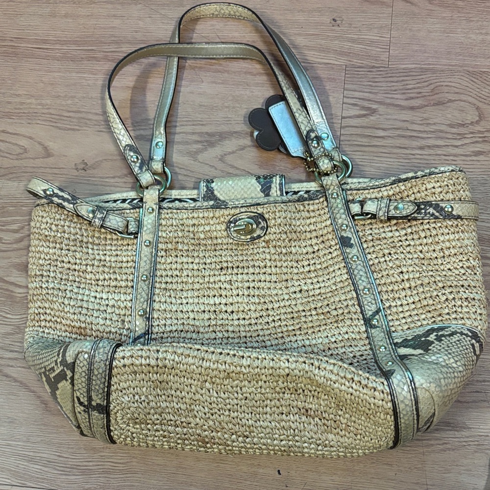 Coach Tan and Brown Woven Tote Bag